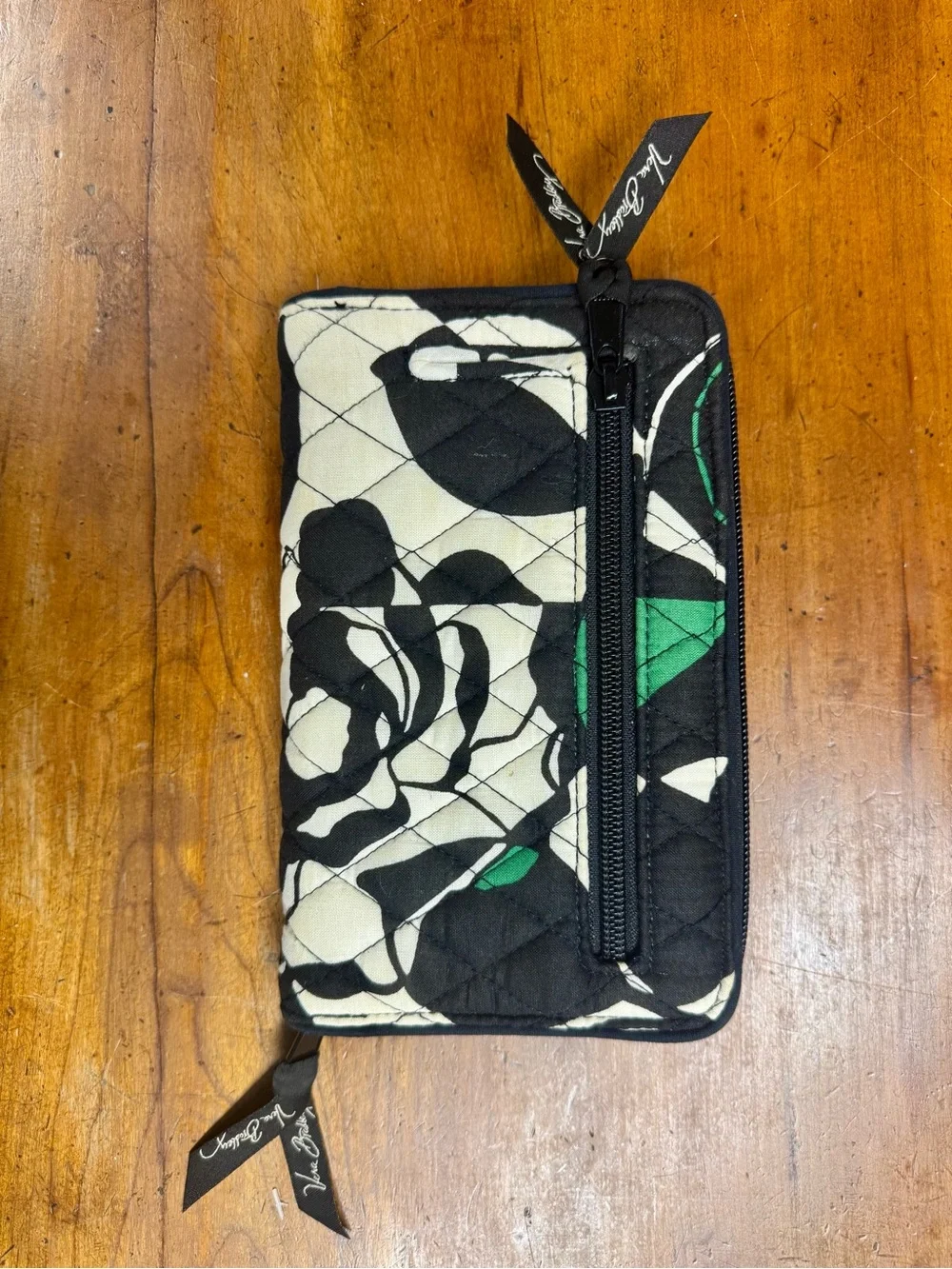 Vera Bradley Quilted Wallet in Black, White & Green Floral Print - Picture 6 of 10